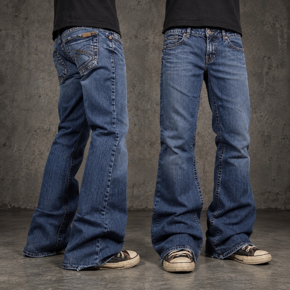 34x32 Blue Distressed Faded Low Rise Bootcut Jeans Y2K Indie